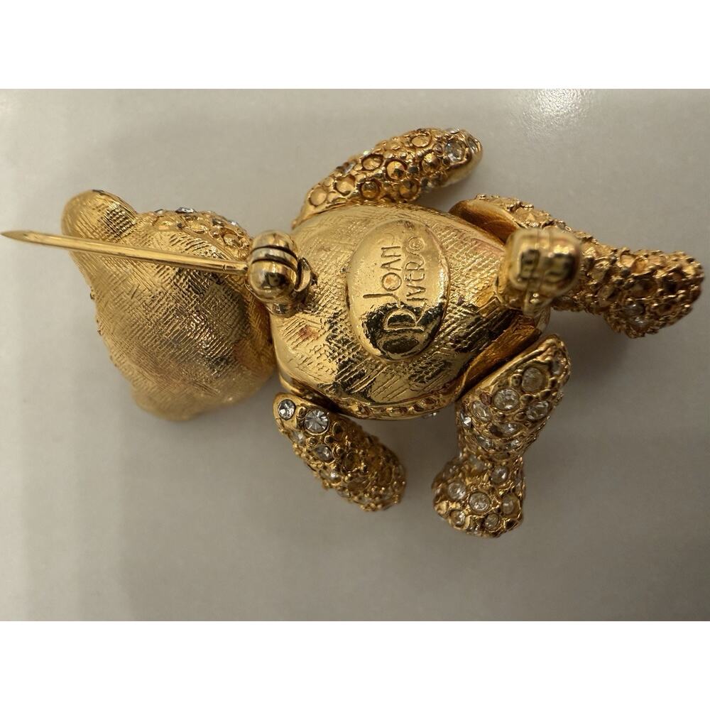 Rare Joan Rivers Articulated Rhinestone Teddy Bear Brooch Pin Gold Tone Crystal - Picture 6 of 8